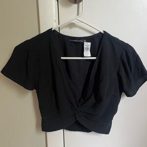 Abercrombie & Fitch Black Puff Sleeve Crop Blouse